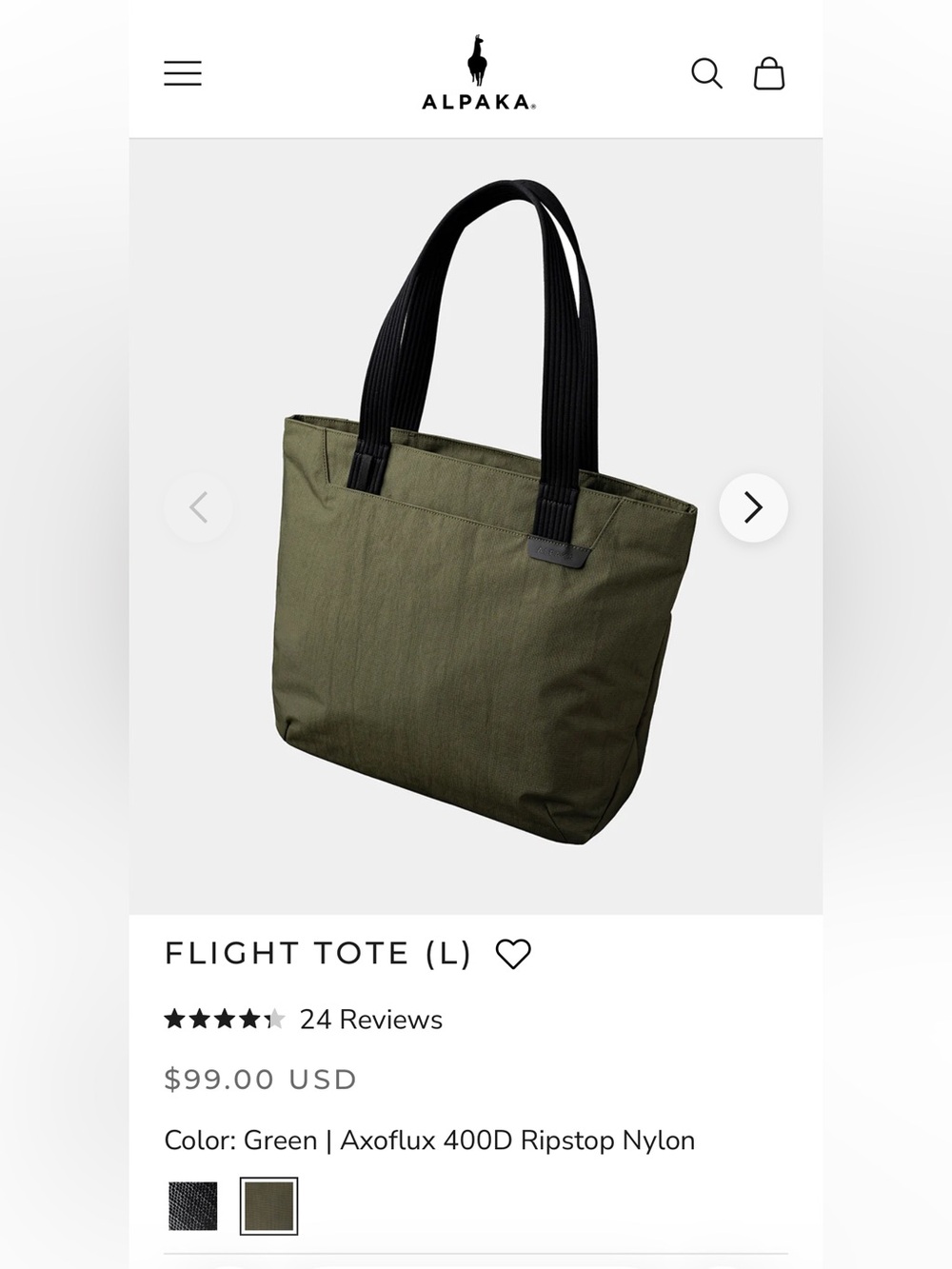 ALPAKA Flight Tote (L) in Green